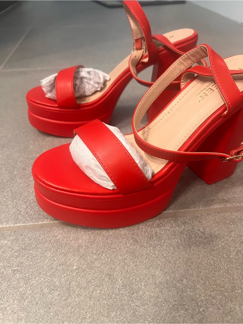 Chunky Red Platform Block Heel Sandals w/ Ankle Strap